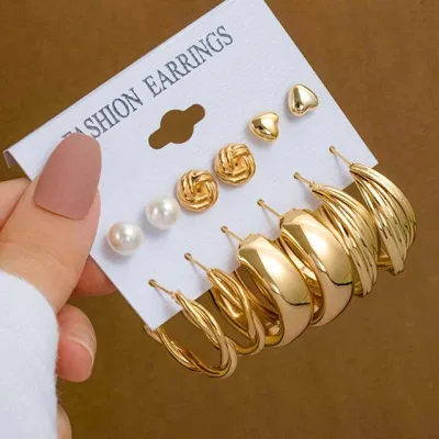 Vintage Geometric Hoop Earrings With Studs (6 pairs)